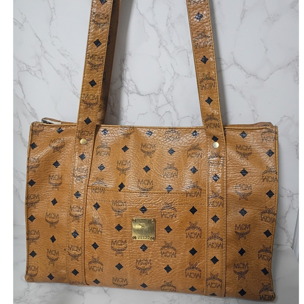 MCM Vintage Cognac Visetos Leather Large Monogram Tote Bag w/ Dust Bag - EUC
